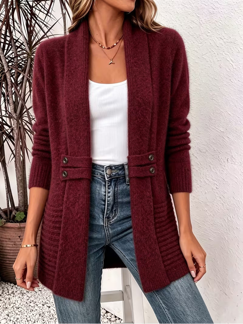 Casual double-breasted decorative belt cardigan, versatile mid-length sweater in lazy style