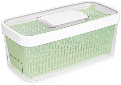 Large white OXO Good Grips GreenSaver produce storage container for fresh fruits and vegetables.