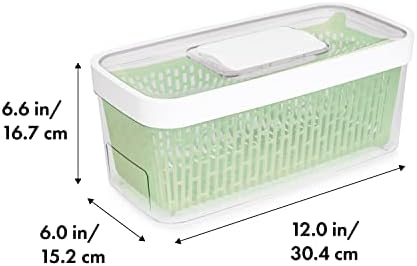 Large white OXO Good Grips GreenSaver produce storage container for fresh fruits and vegetables.