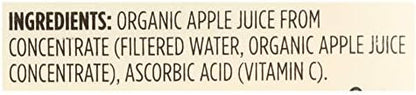 Organic apple juice in a 64 fl oz bottle from 365 by Whole Foods Market, with a clear label and golden apple juice inside.