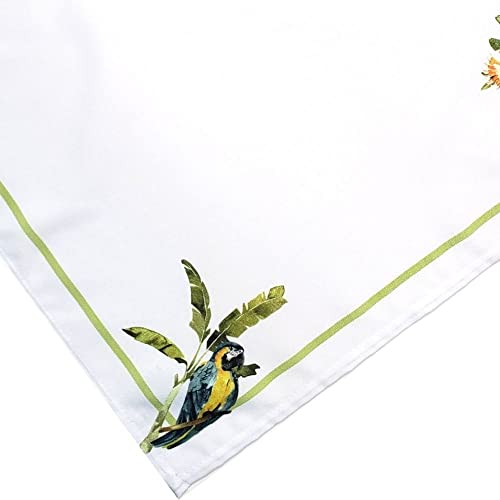 Set of four green synthetic cloth napkins featuring Brazilian parrot design, 16x16 inches, by Maison Charlo.