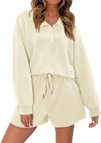 KISSMODA women's lounge set with matching sweatshorts and relaxed top, comfortable casual outfit for lounging or casual wear