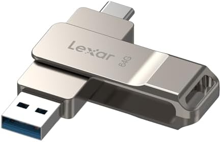 Lexar D40E 128GB dual USB 3.2 Gen 1 Type-C jump drive in champagne silver, showing sleek metallic design and USB ports.