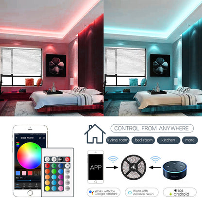 RGB 5050 LED strip light with colorful flexible lighting on white background