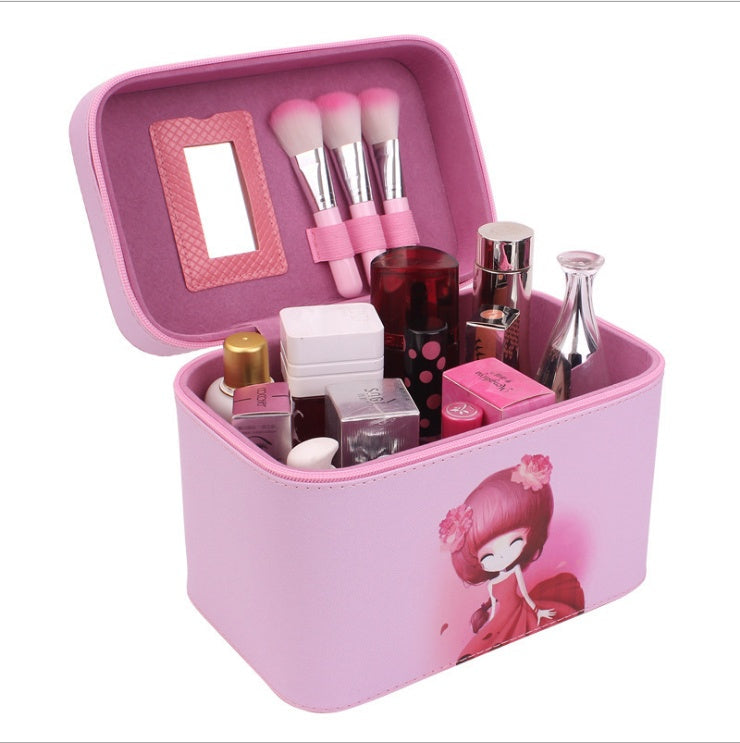 Korean-style waterproof handheld cosmetic bag and makeup toolbox for travel, compact design