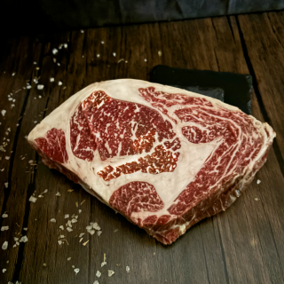 Fullblood Wagyu ribeye steak from Five Oaks Farm Wagyu, thick cut in the FOF The Five Oaks Griller's Box.