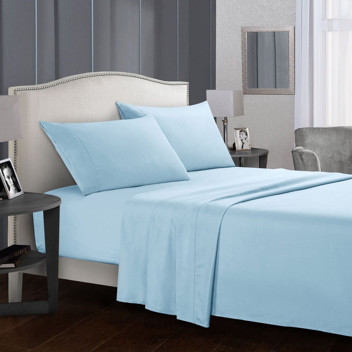 Four-piece bed sheet set by My Store, showing fitted sheet, flat sheet, and pillowcases