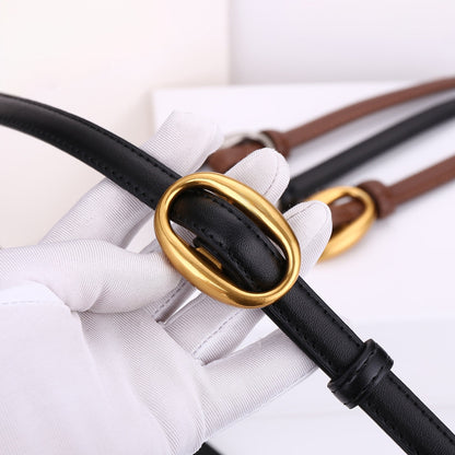 Women's smooth leather belt with slim waistband and no pre-punched holes