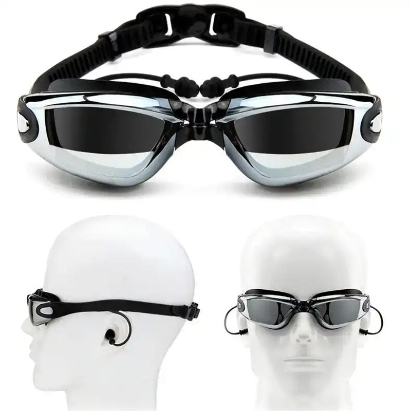 Swimming goggles with waterproof design and clear lenses for pool or open-water swimming