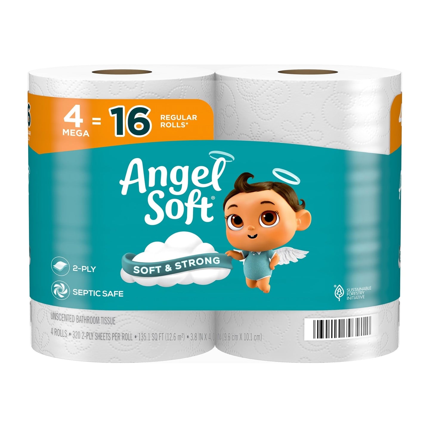 Angel Soft Bathroom Tissue, Unscented, Mega Rolls, 2 Ply