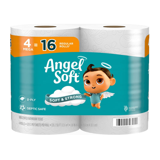 Angel Soft Bathroom Tissue, Unscented, Mega Rolls, 2 Ply