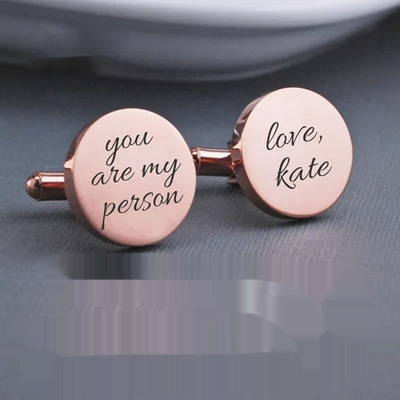 Men's high-grade engraved name pattern suit cufflinks in polished metal