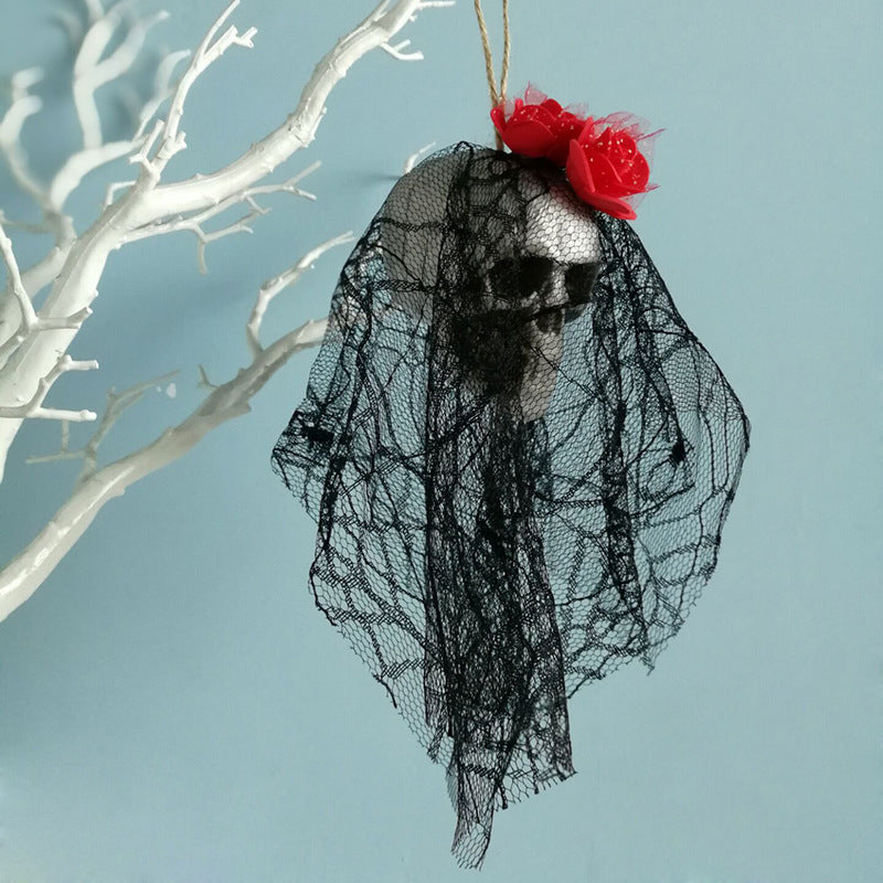 Halloween skull hanging decor displayed as a spooky seasonal decoration