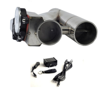 Universal sound wave remote control Y-type exhaust valve, visible black automotive valve components
