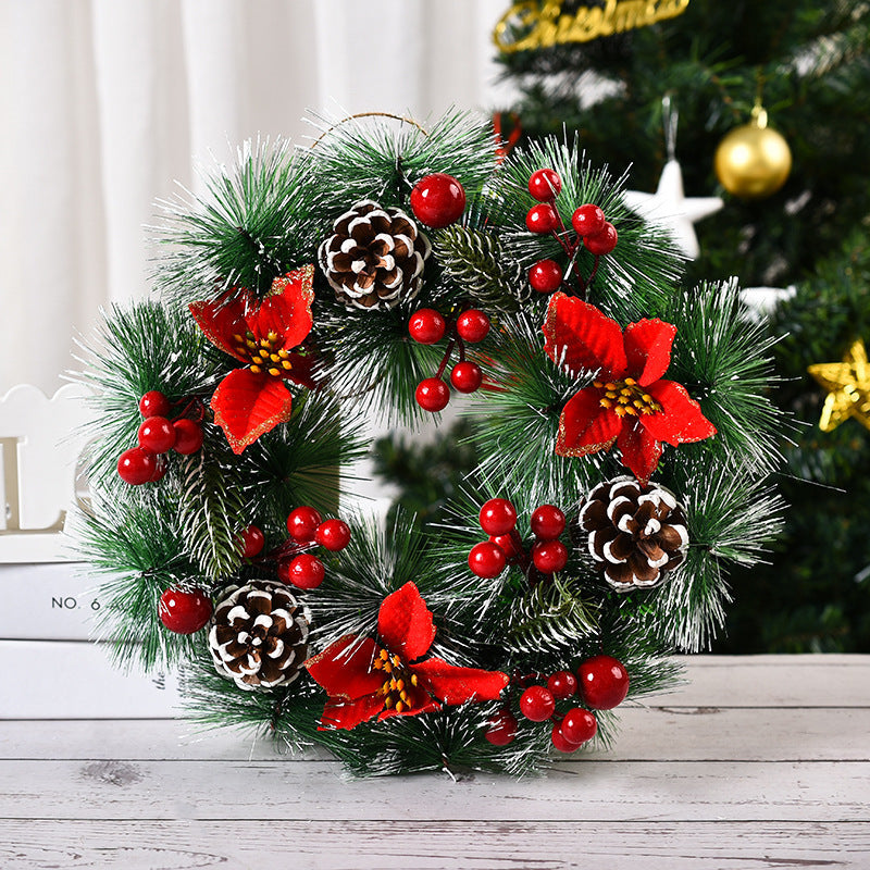 Christmas artificial pinecone and red berries wreath for front door or window decoration