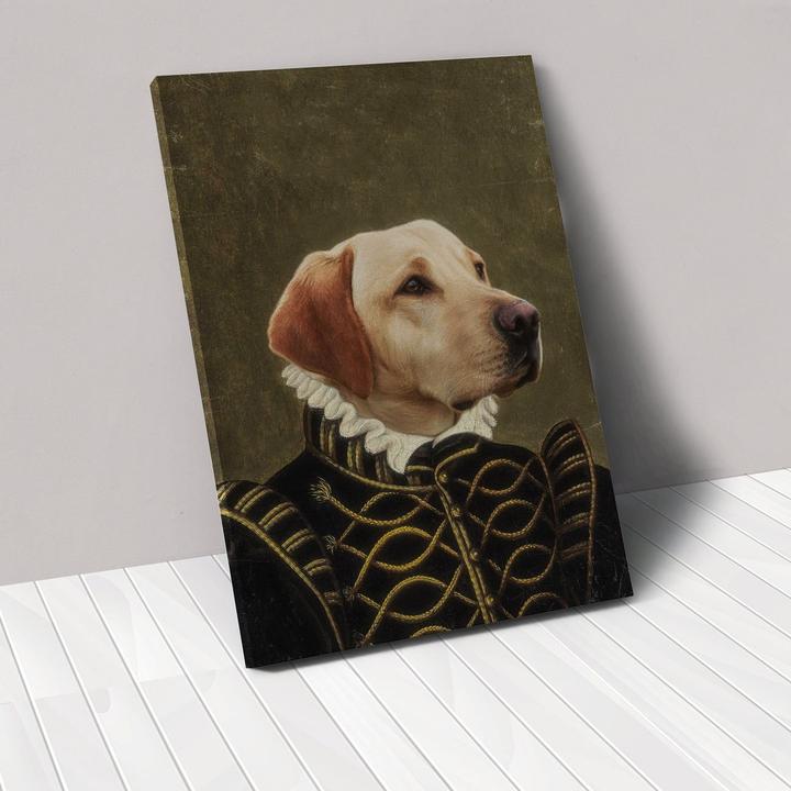 Personalized pet canvas portrait featuring a custom animal illustration in a decorative wall art design