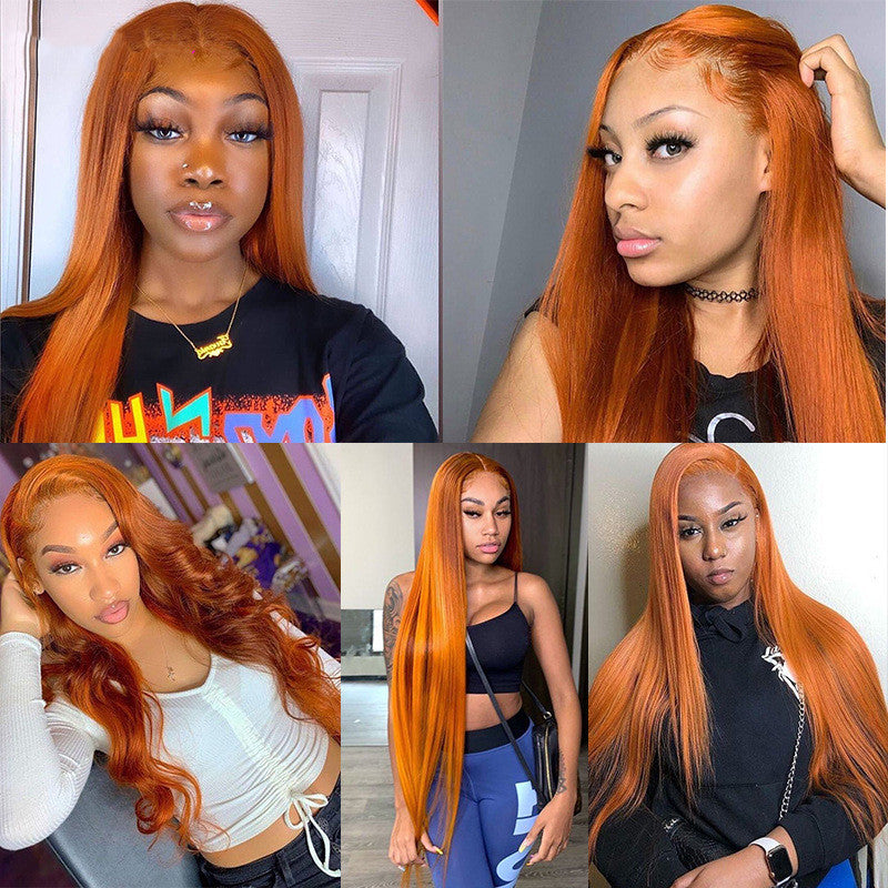 Dark orange straight headgear wig displayed from the front