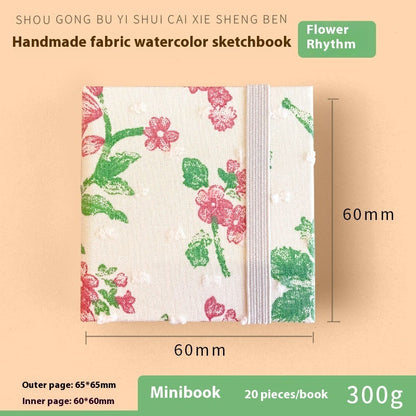 Fabric watercolor notebook for art students, square portable painting sketchbook in textured cover