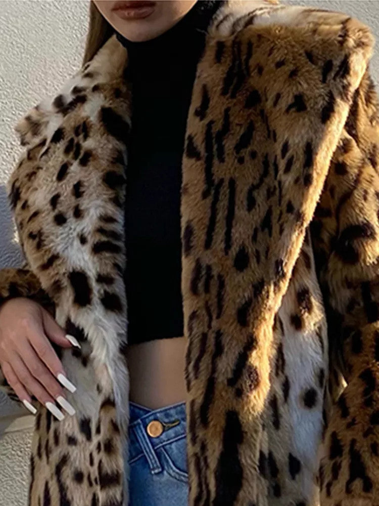 Women's leopard print faux fur coat by My Store