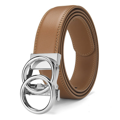 Automatic buckle real leather 14-grain belt, 3.5cm wide, simple business style