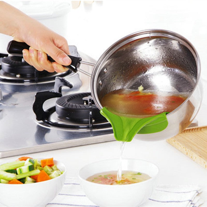 Silicone soup funnel kitchen gadget in flexible silicone design for transferring liquids cleanly