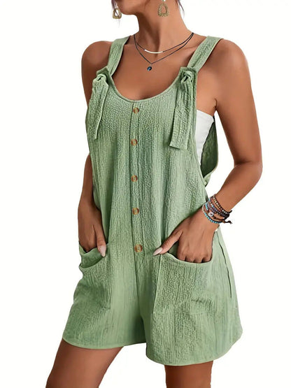 Casual and stylish strap shorts jumpsuit in a relaxed silhouette, front view