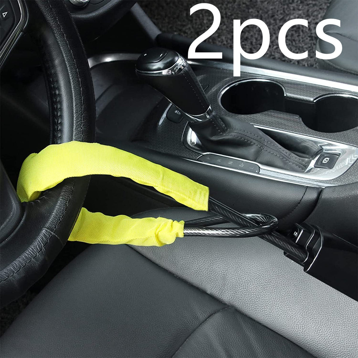 Car steering wheel wire rope lock, anti-theft security device with coiled cable and protective sleeve