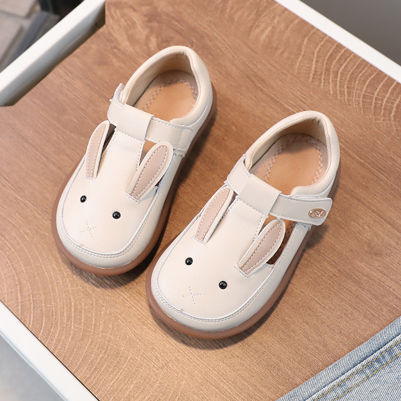 Children's small leather princess shoes with non-slip soft soles and cute cartoon details for girls