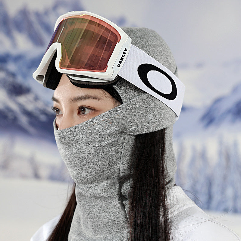 Velvet windproof ski head cover protective mask in black, showing full face and neck coverage