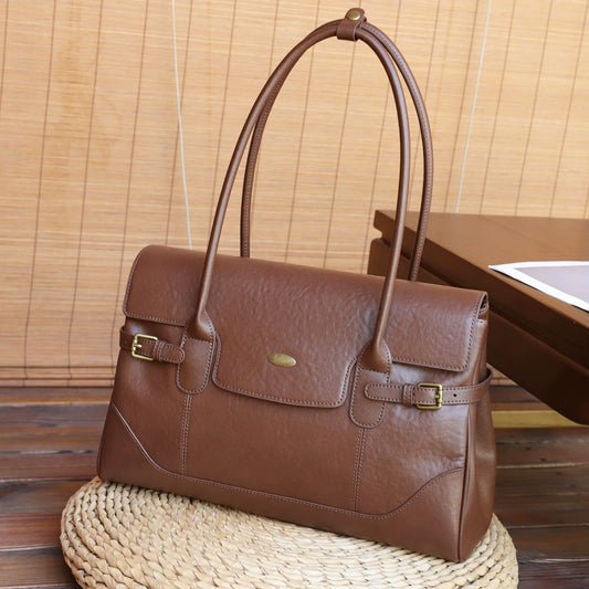 Women’s first-layer cowhide large-capacity tote bag with commuter shoulder and underarm carry style