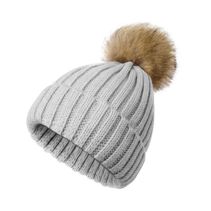 Women's solid-color brimmed hat with satin pom-pom, front view