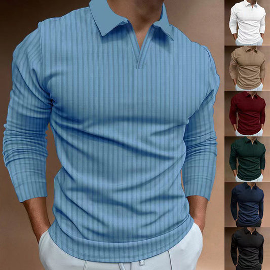 Solid color men's fitness business casual lapel long sleeve shirt