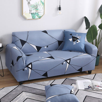 Printed sofa cushion cover with decorative pattern on a sofa seat