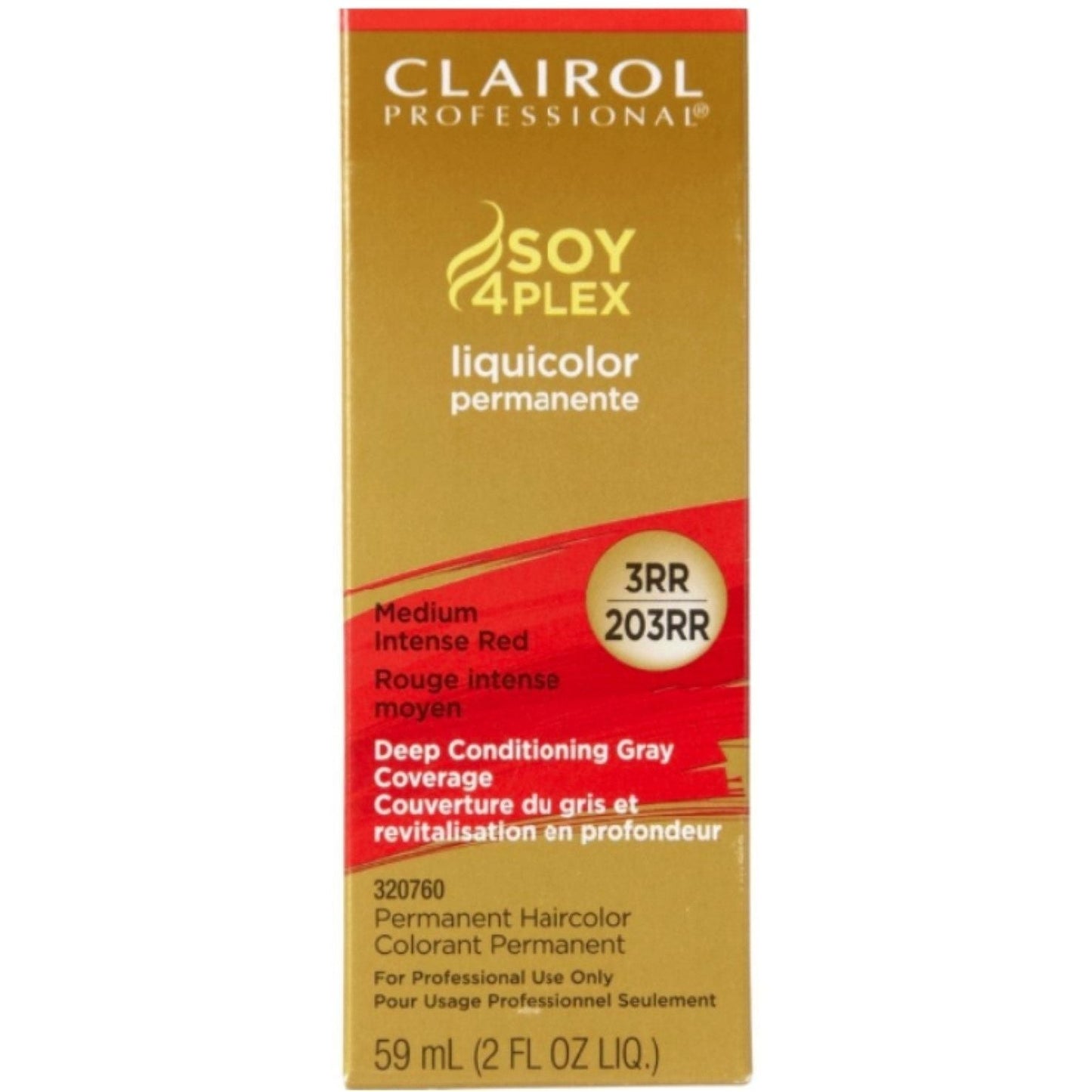Clairol Professional Soy4Plex 3RR/203RR medium intense red LiquiColor permanent hair color in a bottle.