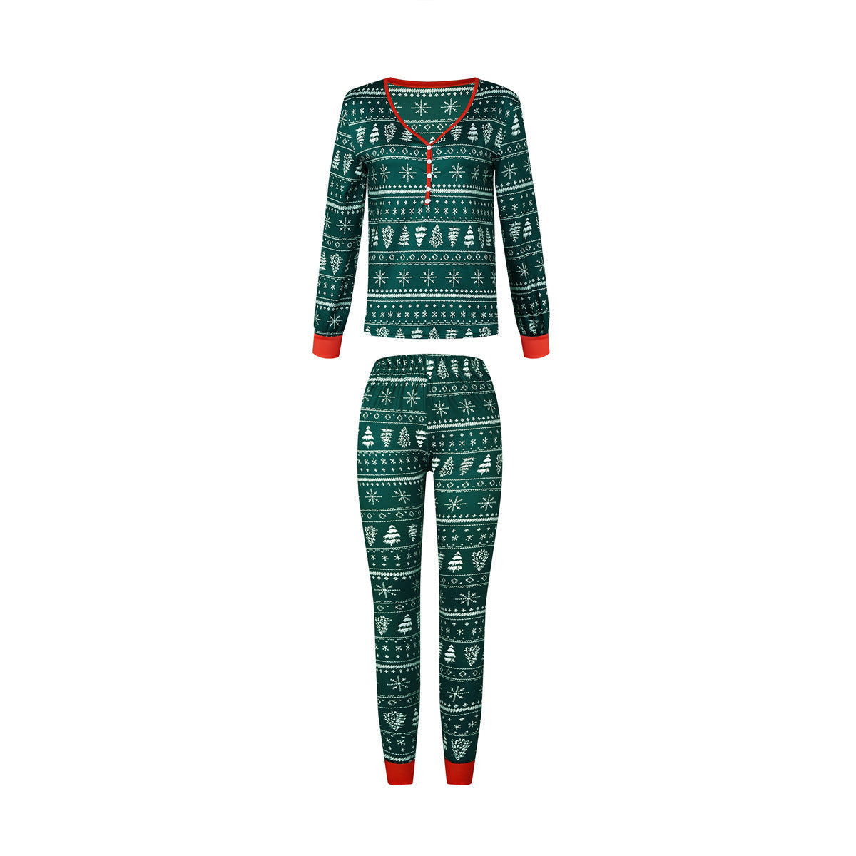 Christmas print contrast color parent-child home service suit, matching family loungewear set in festive design