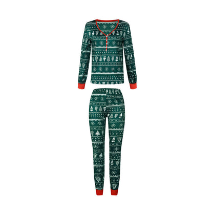 Christmas print contrast color parent-child home service suit, matching family loungewear set in festive design