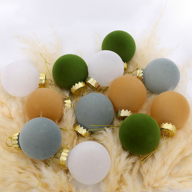 Flocked Christmas ball pet plastic decoration ornaments in assorted colors for holiday tree décor
