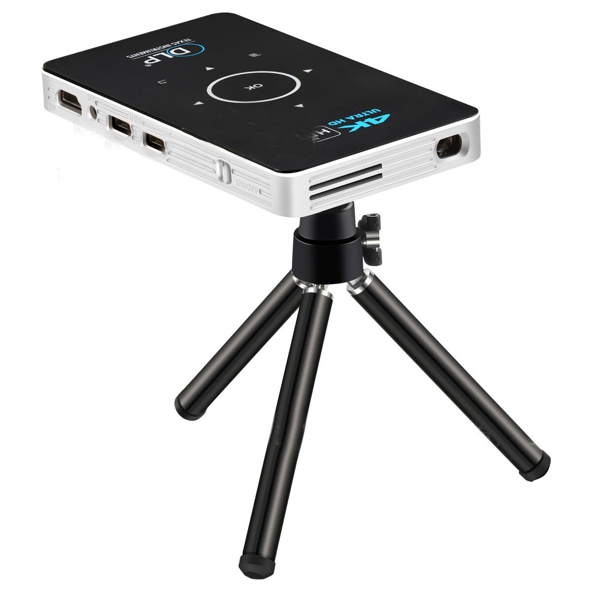 White home wireless projector with compact rectangular design for streaming movies and presentations