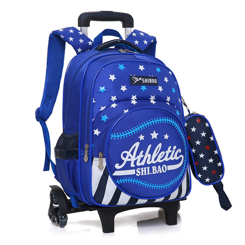 Waterproof children's three-wheeled trolley school bag in a colorful, durable design