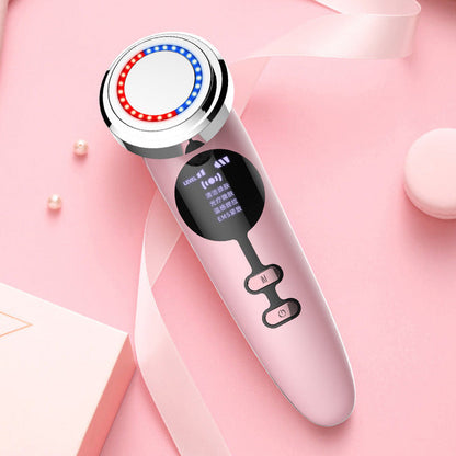Beauty face washing instrument, handheld facial cleansing device shown in white and pink tones