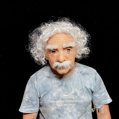 Old man mask with white hair and beard headgear for Halloween
