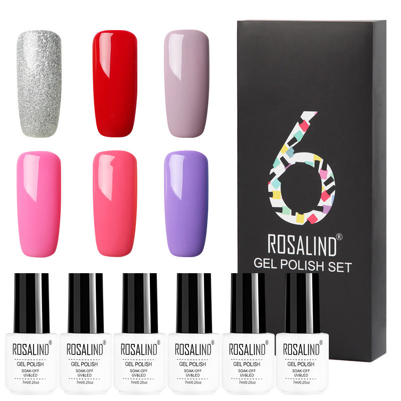 Six-color solid gel polish set in gift box with manicure nail polish bottles