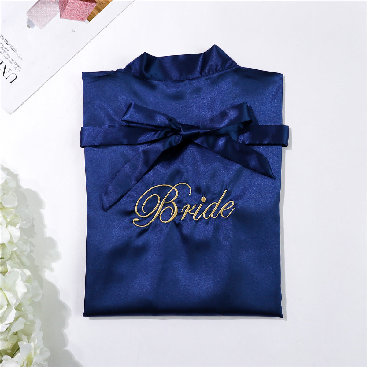 Bridal simulation silk nightgown with elegant pajama-style design and soft satin finish