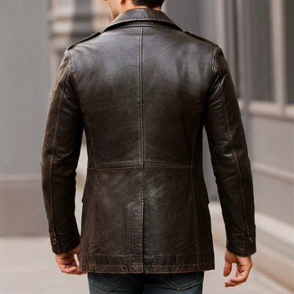 Men's double-breasted slim-fit leather jacket with lapel collar by My Store