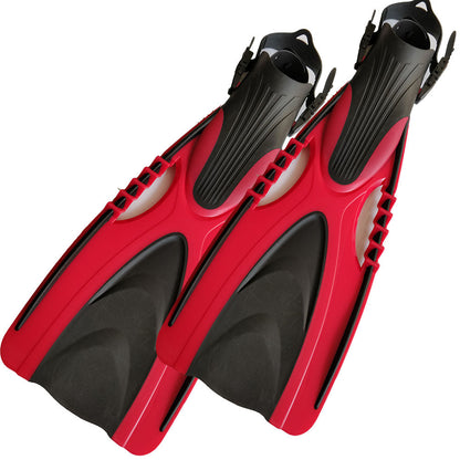 Adjustable long fin fins, My Store brand diving equipment shown from the side
