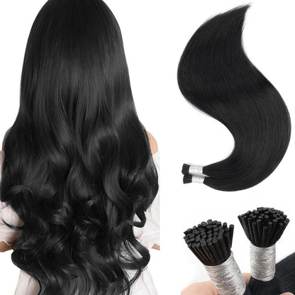 Jet Black I-Tip Real Hair Extensions