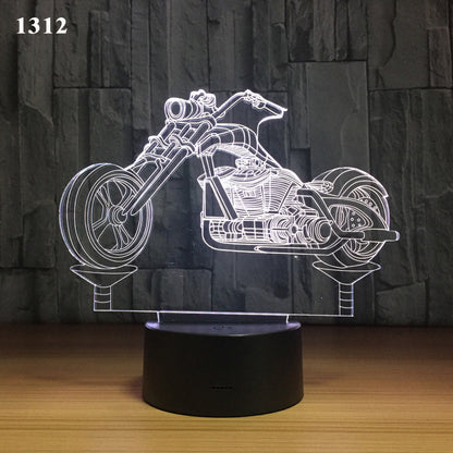 Motorcycle LED desk lamp with detailed bike design and compact base