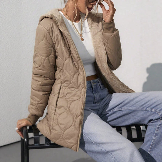 Women's mid-length hooded padded coat with fleece lining by My Store