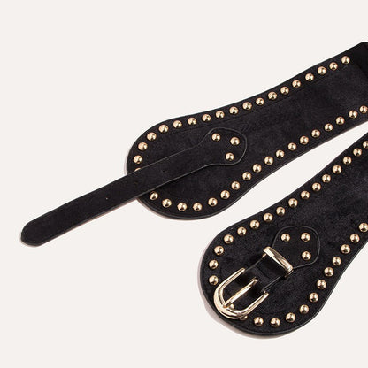 Women's western-style suede rivet elastic wide waist belt with adjustable seal buckle