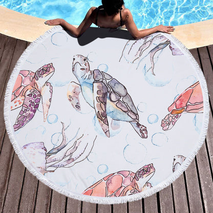 Microfiber round beach towel yoga mat laid flat, showing its soft textured surface and circular design